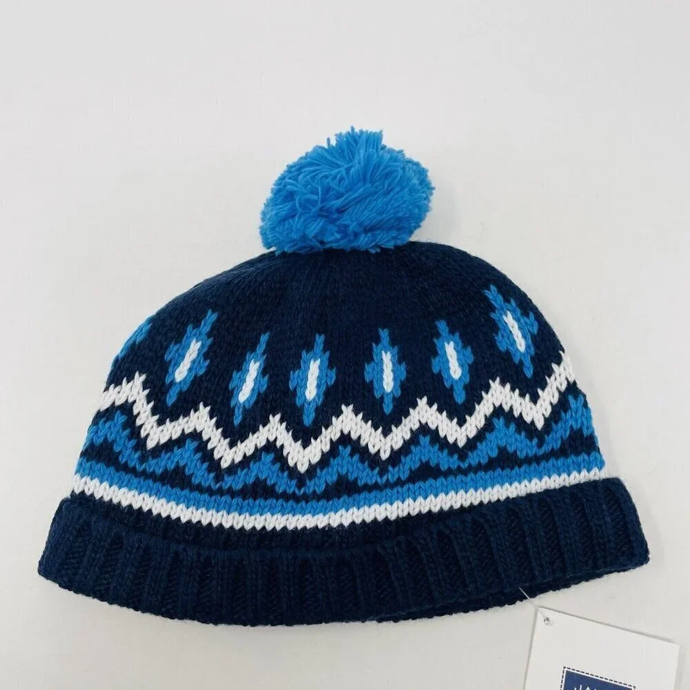 Janie‎ and Jack Baby Boys 6-12 Months Fair Isle Pom Pom Winter Hat in Blue $26